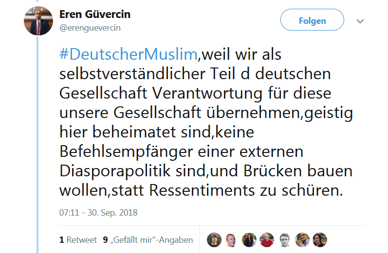 Tweet von Eren Günvercin vom 30.09.2018